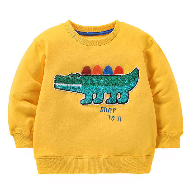 Boys Long Sleeve Embroidered Dino Fleece Knit Hoodie - Dino Friends, Gymboree - NAVY NARROWS